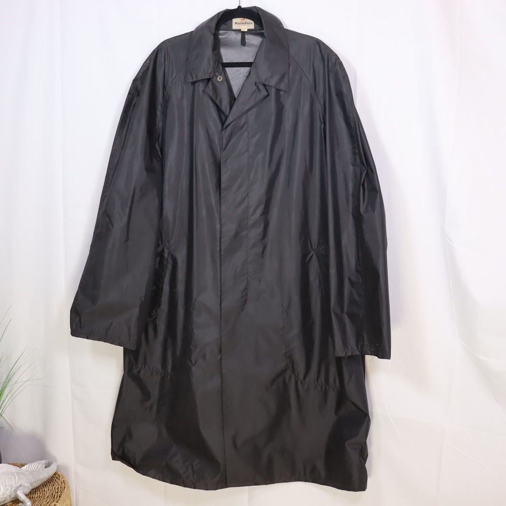 Rainfair Waterproof Trench Coat Mens 44L Black Long Lightweight Rain Jacket‎